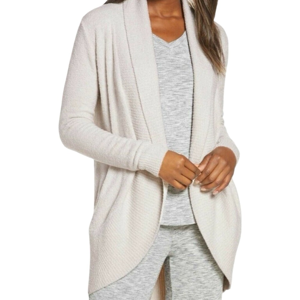Barefoot Dreams Cozychic Lite Beige Open Front Cardigan W/Pockets Size SM $114